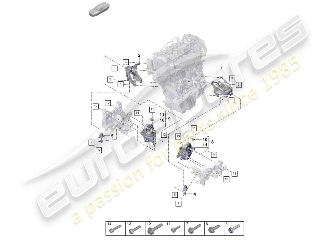 porsche 2023 (cayenne e3 pa) engine lifting tackle lower console for engine mounting engine mounting part diagram