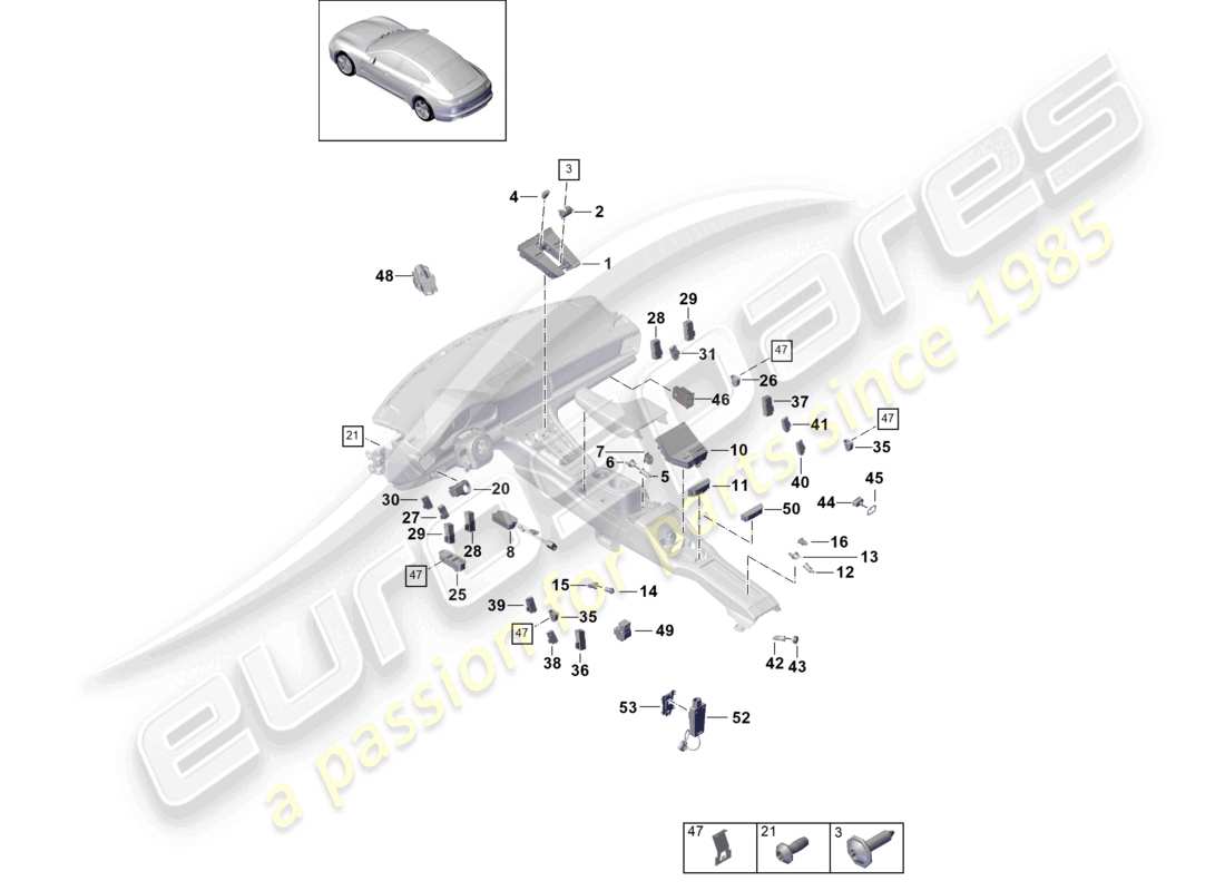 porsche 2021 (panamera 971-1) multiple switch control panel air conditioning control switch voltage converter ioniser part diagram