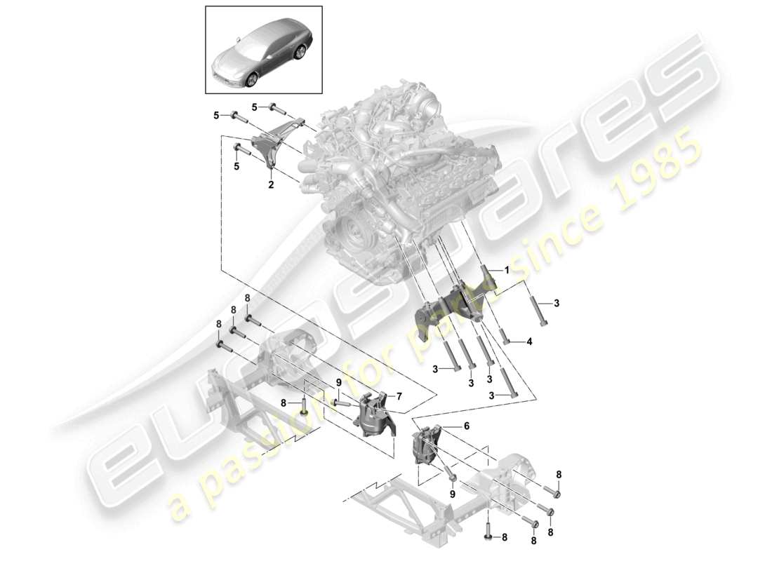 porsche 2021 (panamera 971-1) engine lifting tackle console for engine mounting engine brackets part diagram