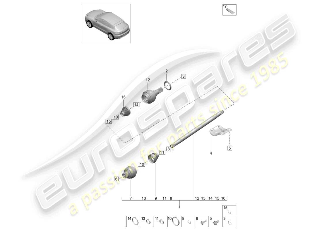 porsche 2021 (macan) drive shaft rear axle part diagram