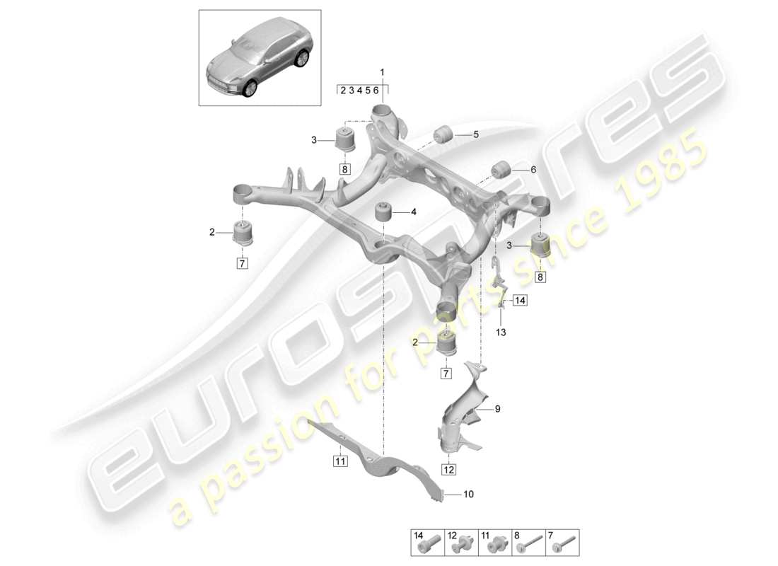 porsche 2021 (macan) suspension sub-frame part diagram