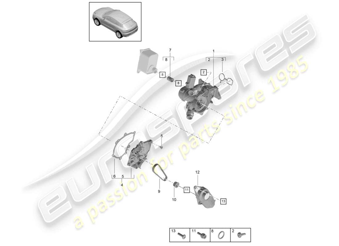 porsche 2021 (macan) coolant regulator coolant pump connector union part diagram