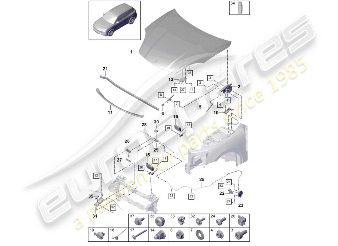 porsche 2021 (cayenne e3 9ya/9yb) cover front parts diagram