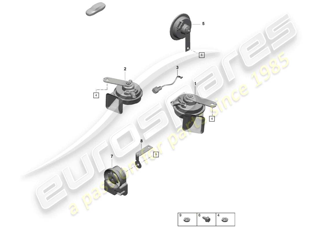 porsche 2023 (718 cayman gt4) fanfare signal horn alarm system part diagram