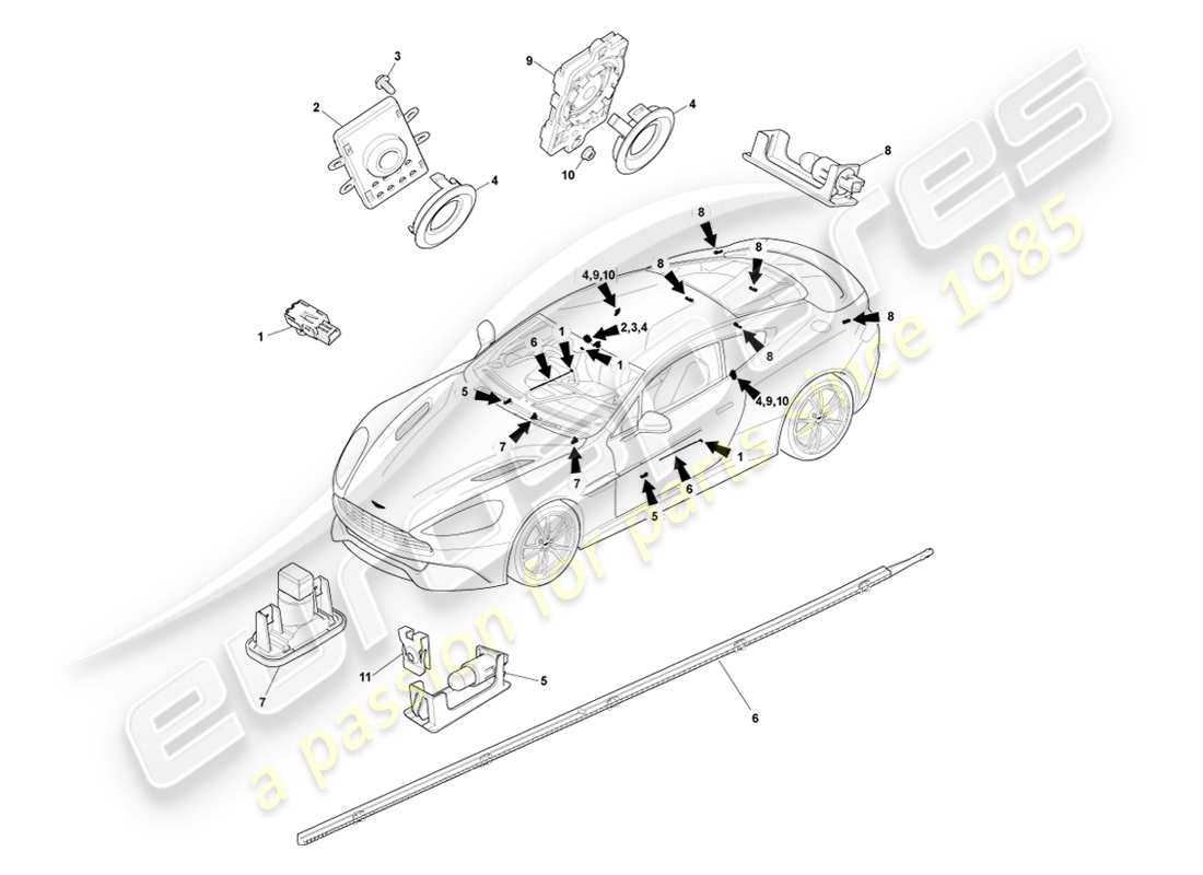 aston martin vanquish (2013) courtesy lighting part diagram