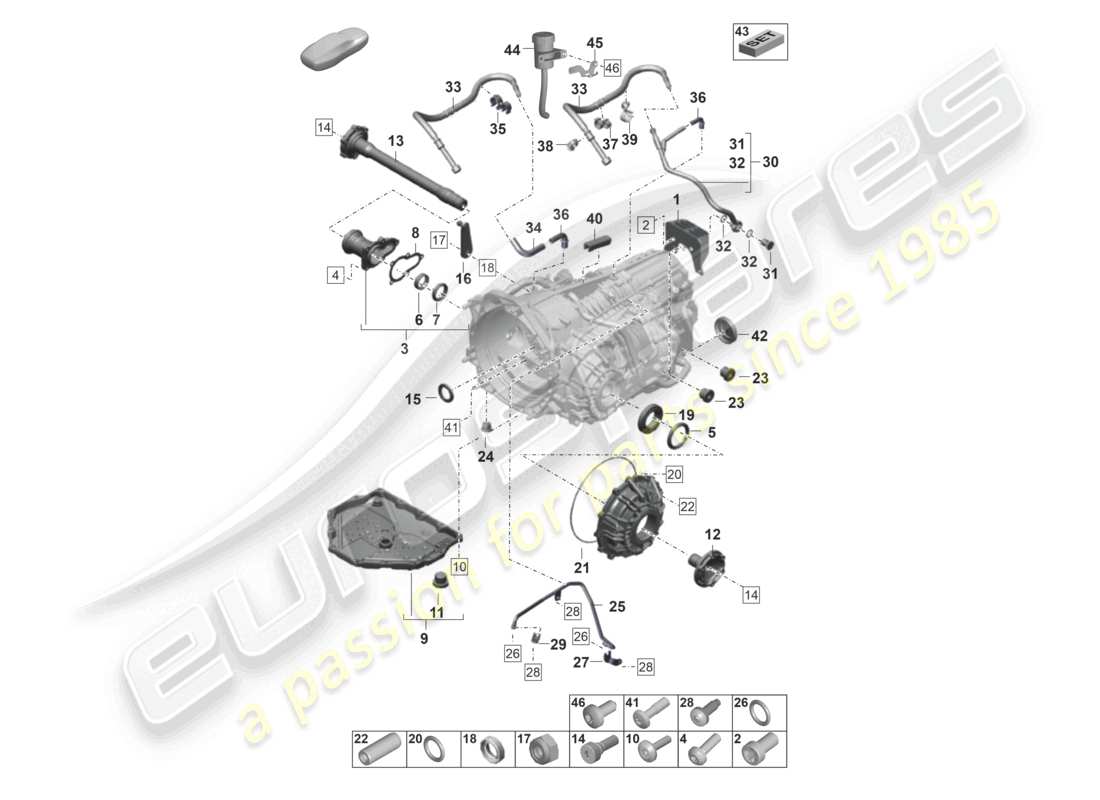 porsche 2021 (992-1 gt3/rs/st) 7-speed dual clutch gearbox - pdk - individual parts part diagram