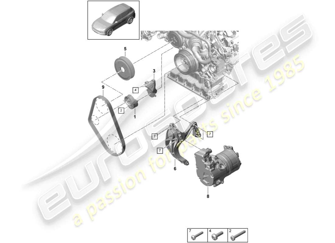 porsche 2024 (cayenne e3 9ya/9yb) poly-v-belt belt tensioner damper parts diagram