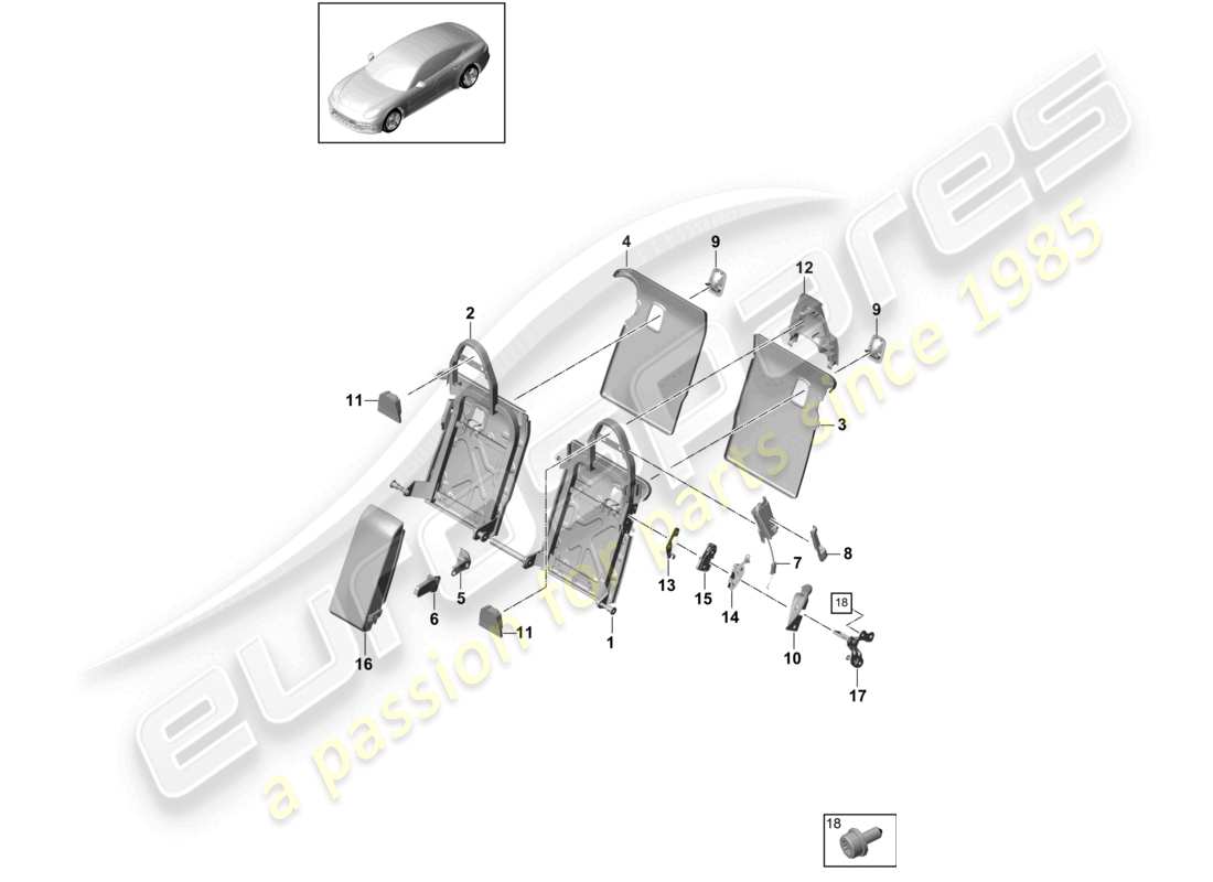 porsche 2021 (panamera 971-1) back seat backrest trim accessories basic equipment comfort version sport version part diagram