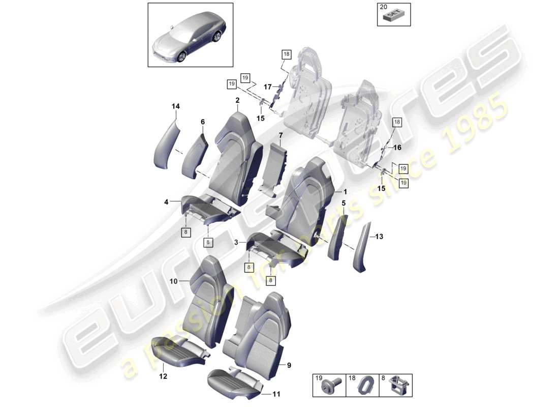 porsche 2021 (panamera 971-1) seat rear standard seat comfort version foam part backrest covers seat covers part diagram