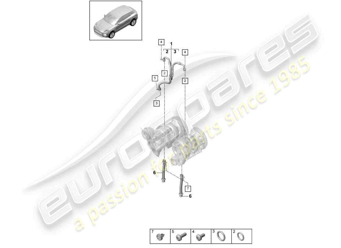porsche 2021 (macan) oil pressure line for exhaust gas turbocharger part diagram
