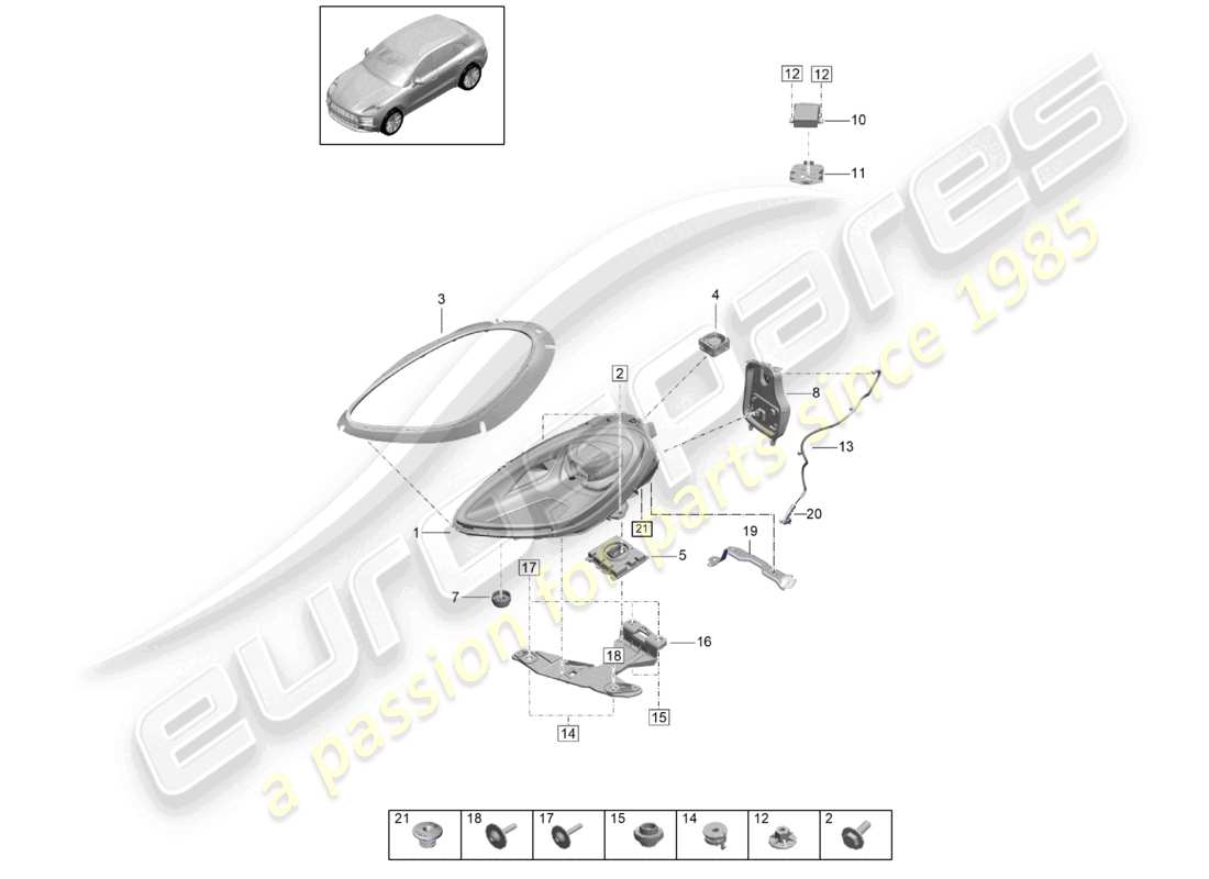 porsche 2021 (macan) led headlight basic part diagram