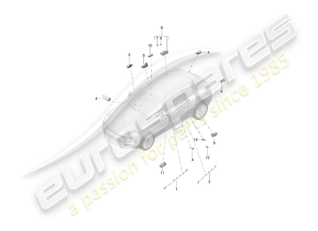 porsche 2021 (macan) interior light luggage compartment lamp door warning light footwell light part diagram