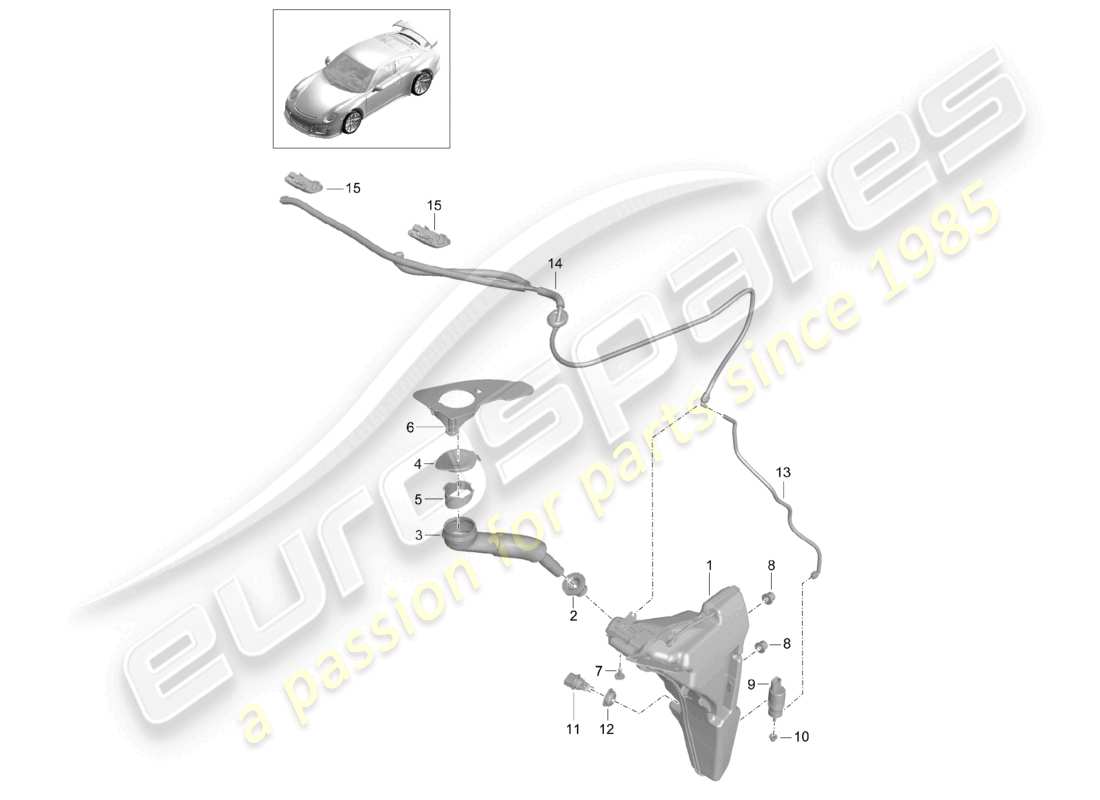 porsche 2021 (991-2 r/gt3/rs) windscreen washer system part diagram
