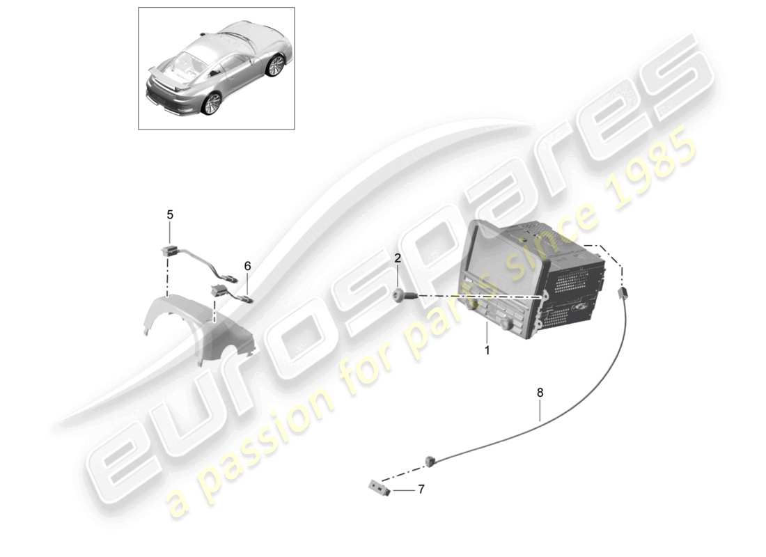 porsche 2021 (991-2 r/gt3/rs) control panel navigation system radio unit receiver unit for tv reception microphone d >>- mj 2017 part diagram