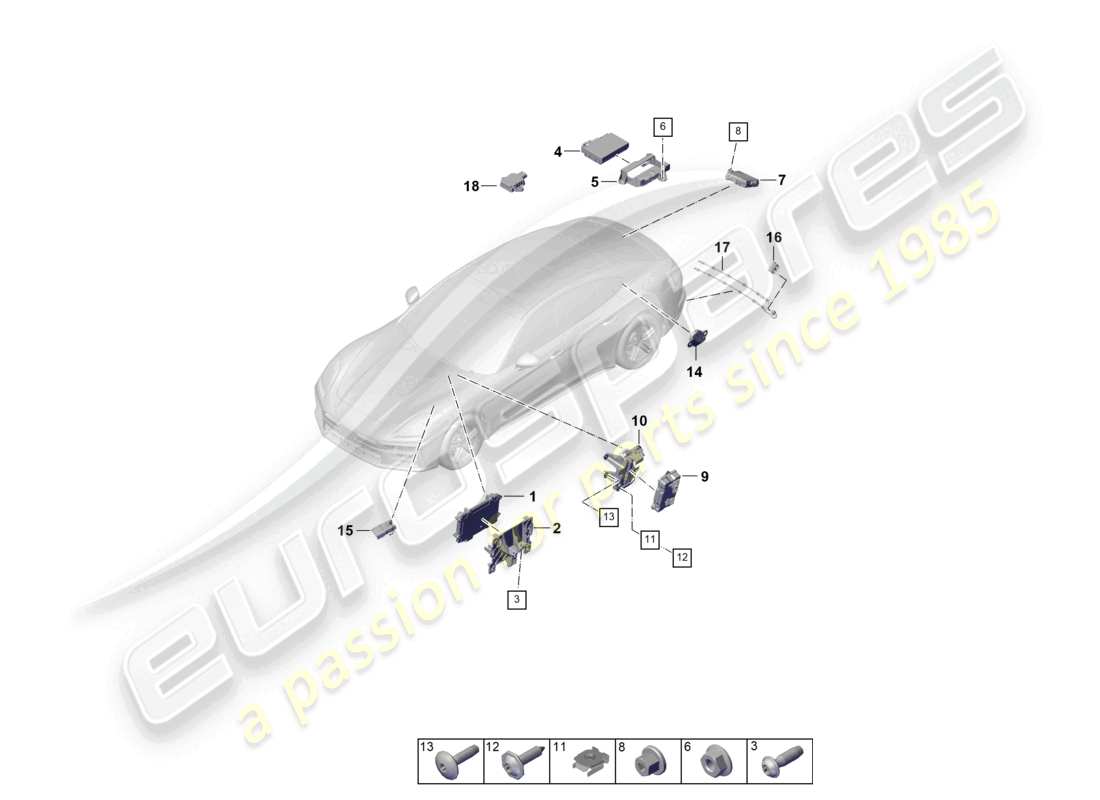 porsche 2024 (panamera 976) camera parking aid parking brake rear lid rear spoiler air conditioning part diagram