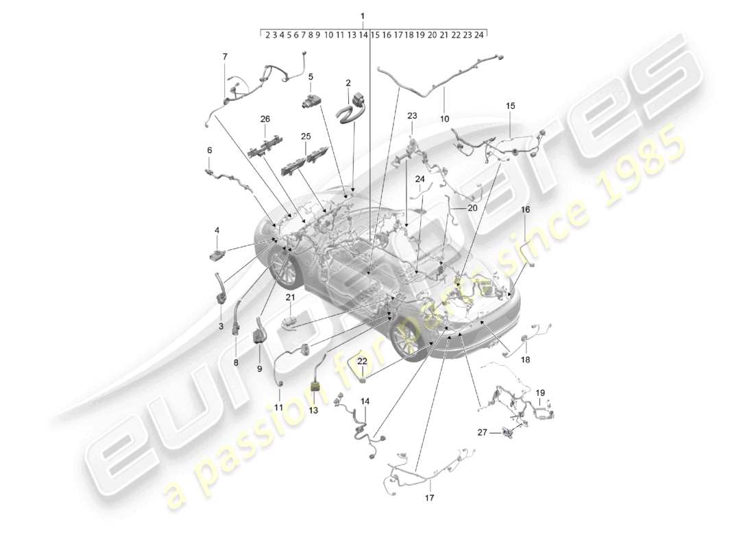 porsche 2022 (718 boxster) wiring looms passenger compartment and part section wiring harness part diagram