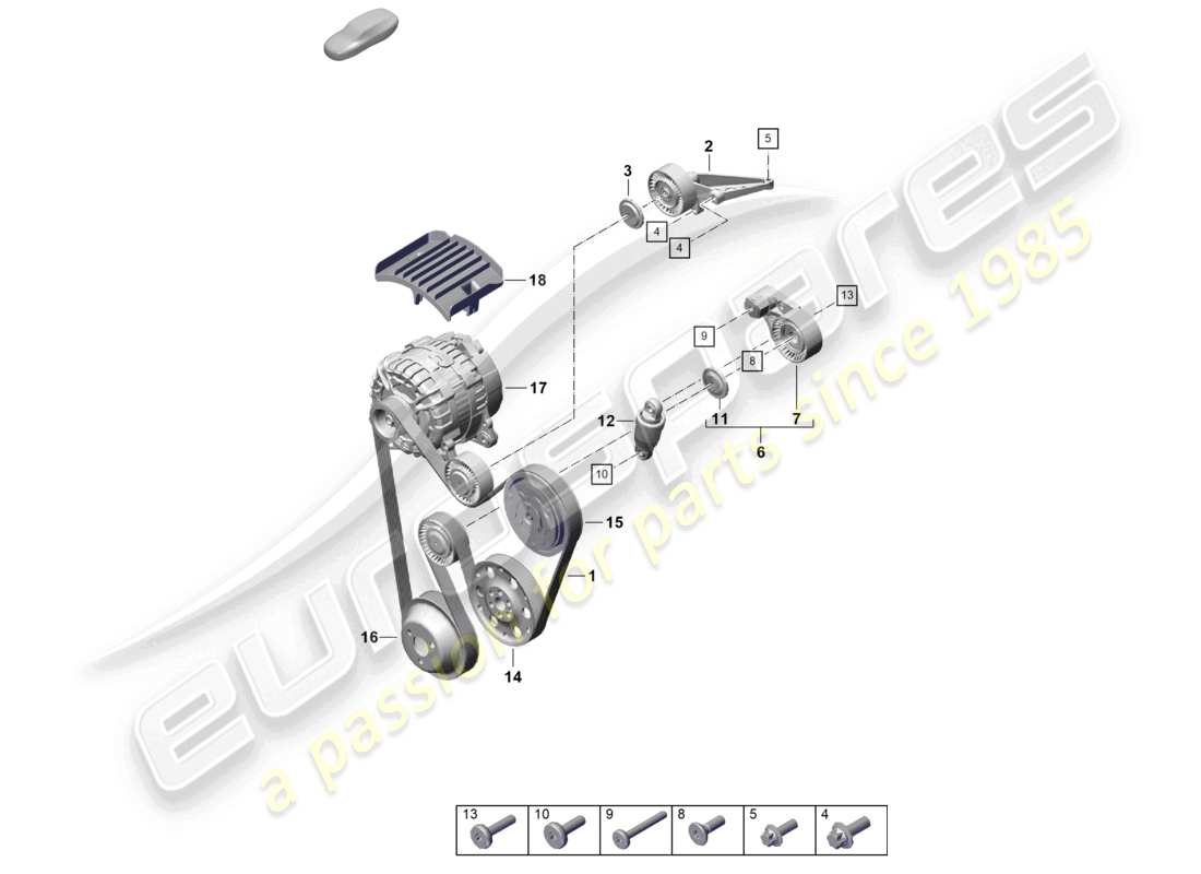 porsche 2021 (992-1 gt3/rs/st) poly-v-belt belt tensioner damper part diagram