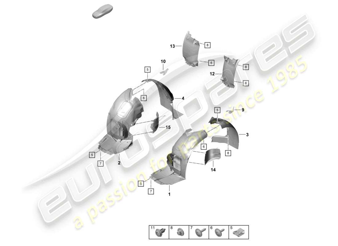 porsche 2021 (718 cayman gt4) trim wheel housing liner parts diagram