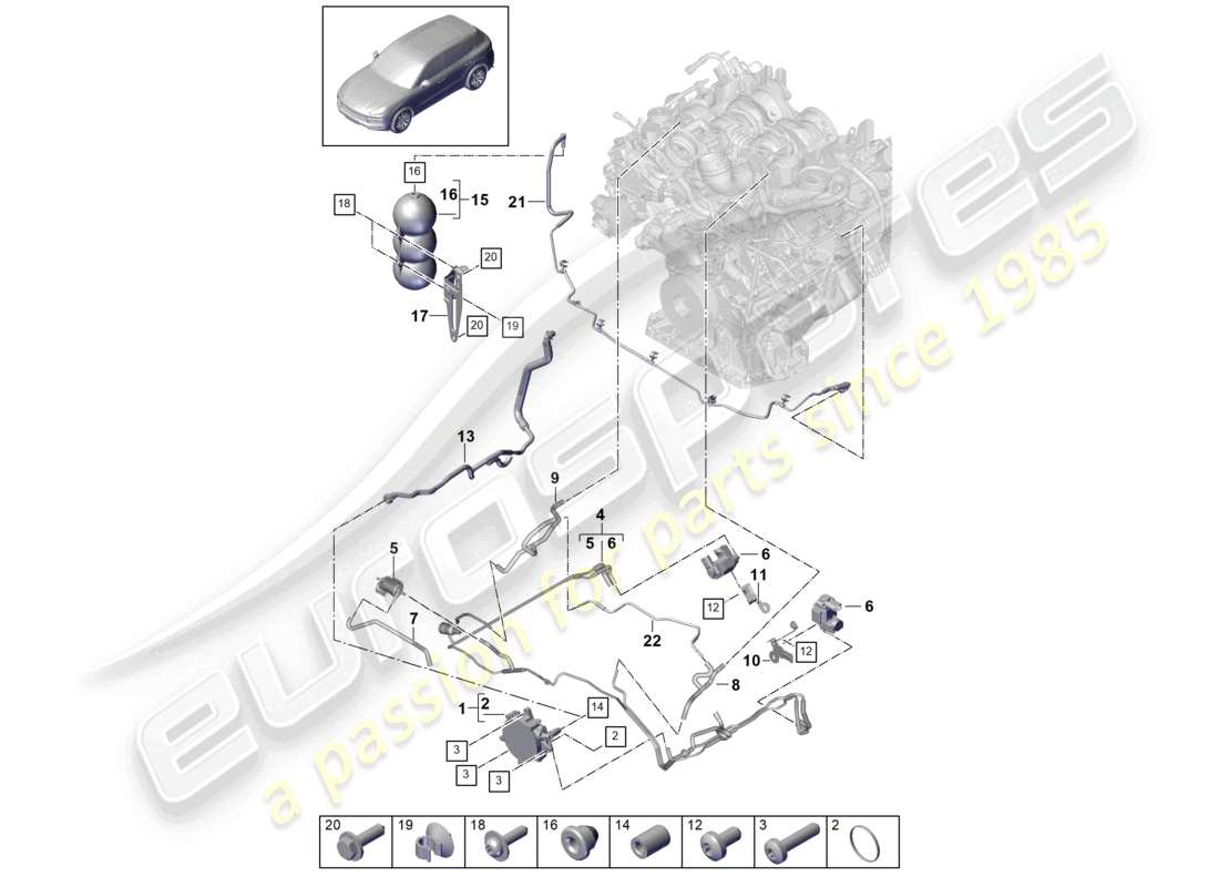 porsche 2021 (cayenne e3 9ya/9yb) vacuum system vacuum pump parts diagram