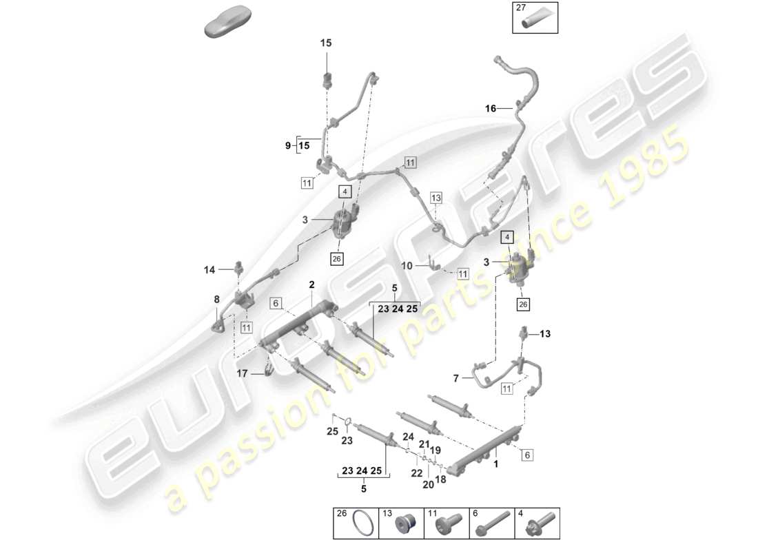 porsche 2023 (992-1 turbo / s) injection system high pressure pump high-pressure injector part diagram
