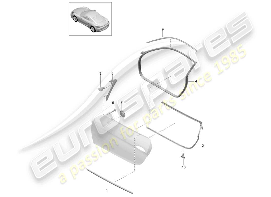 porsche 2025 (718 cayman) door seal and trim part diagram