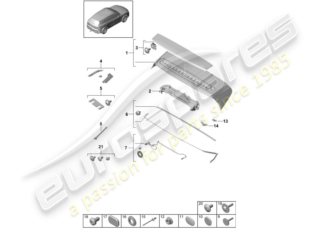 porsche 2023 (cayenne e3 9ya/9yb) rear spoiler parts diagram