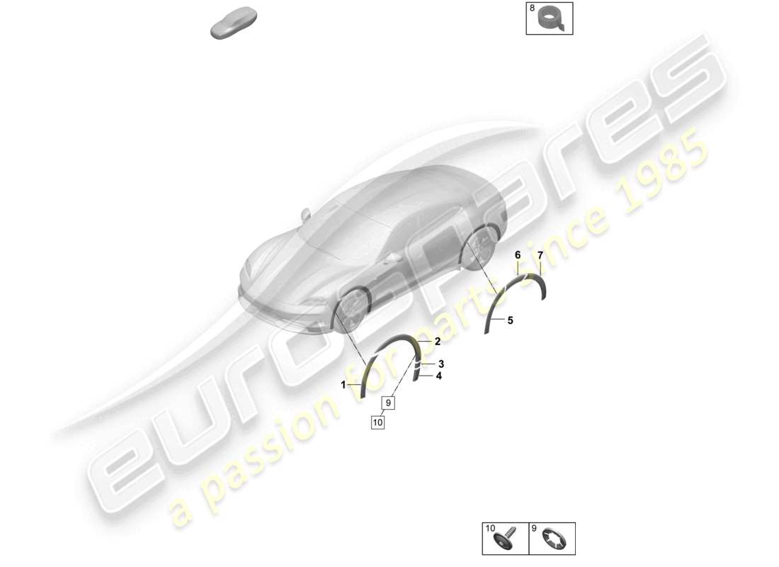porsche 2025 (taycan 9j1-2) wheel arch cover trim parts diagram
