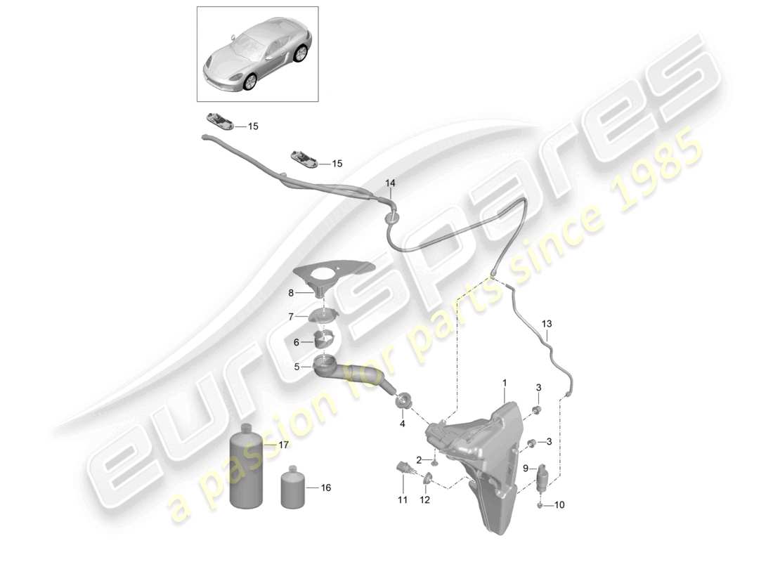 porsche 2024 (718 cayman) windscreen washer system part diagram
