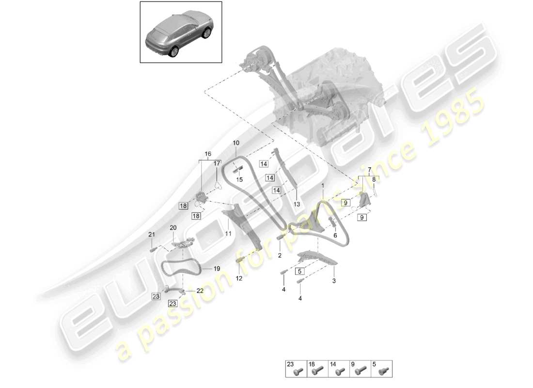 porsche 2021 (macan) timing chain slide rail chain tensioner part diagram
