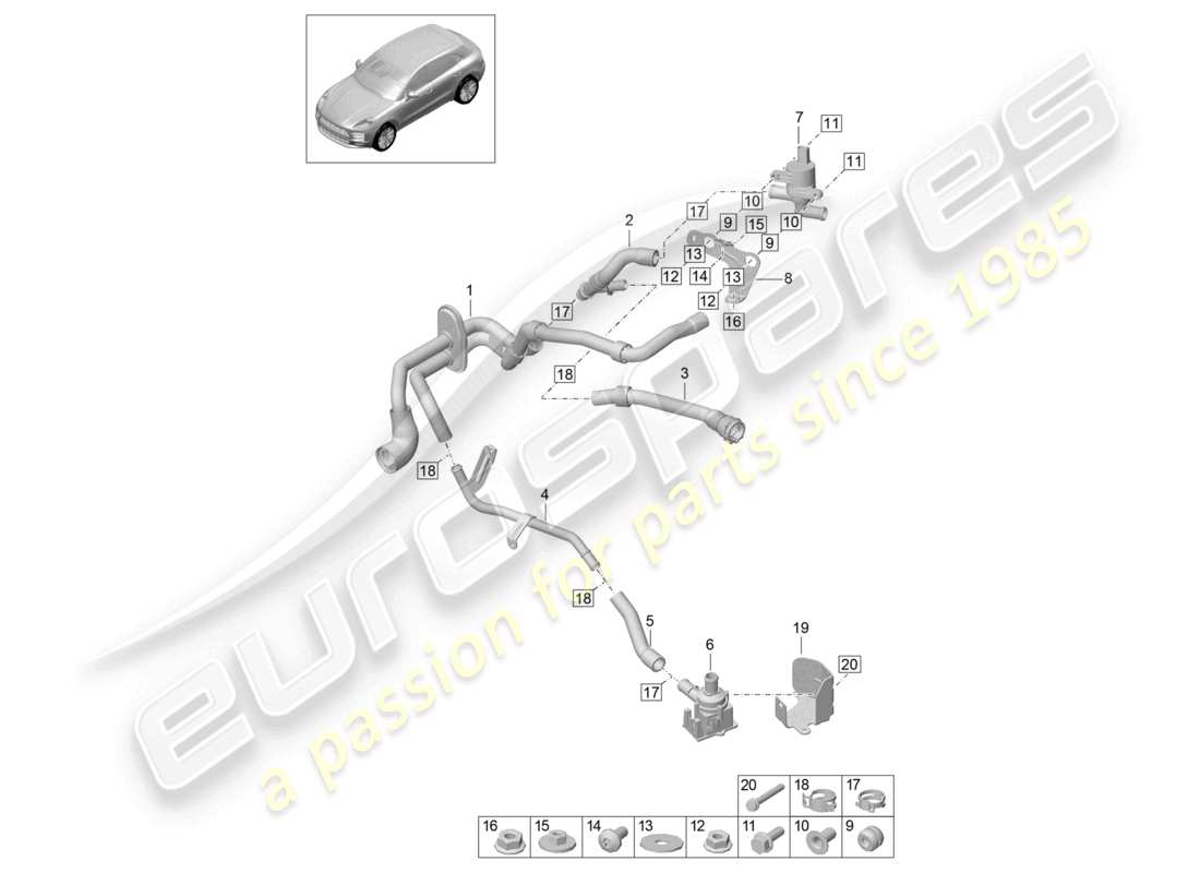porsche 2021 (macan) heater r4 tfsi; 2,0l water box part diagram