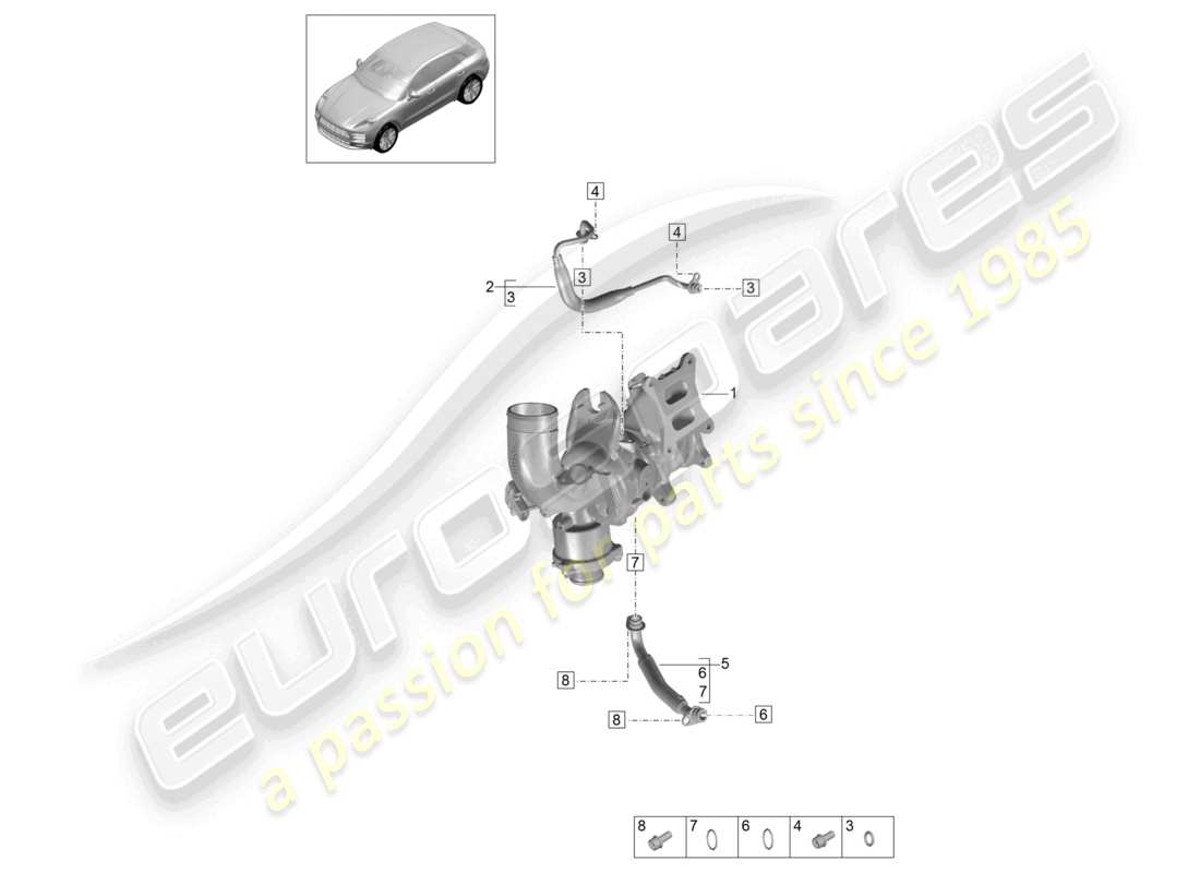 porsche 2021 (macan) oil pressure line for exhaust gas turbocharger part diagram