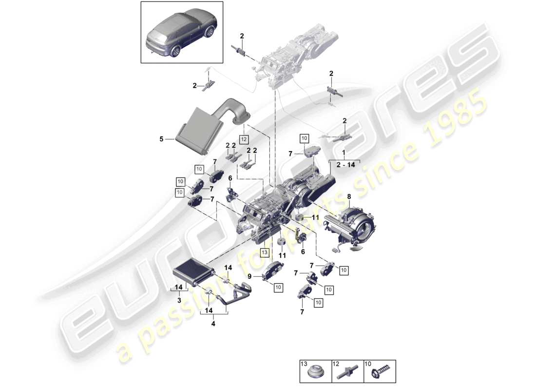 porsche 2023 (cayenne e3 9ya/9yb) air cond. system/ heating rear for vehicles with 2nd heat exchanger part diagram