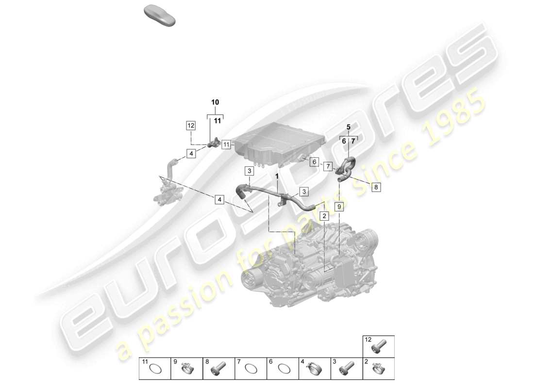 porsche 2024 (macan-e) traction motor for elec. drive coolant cooling system front axle part diagram