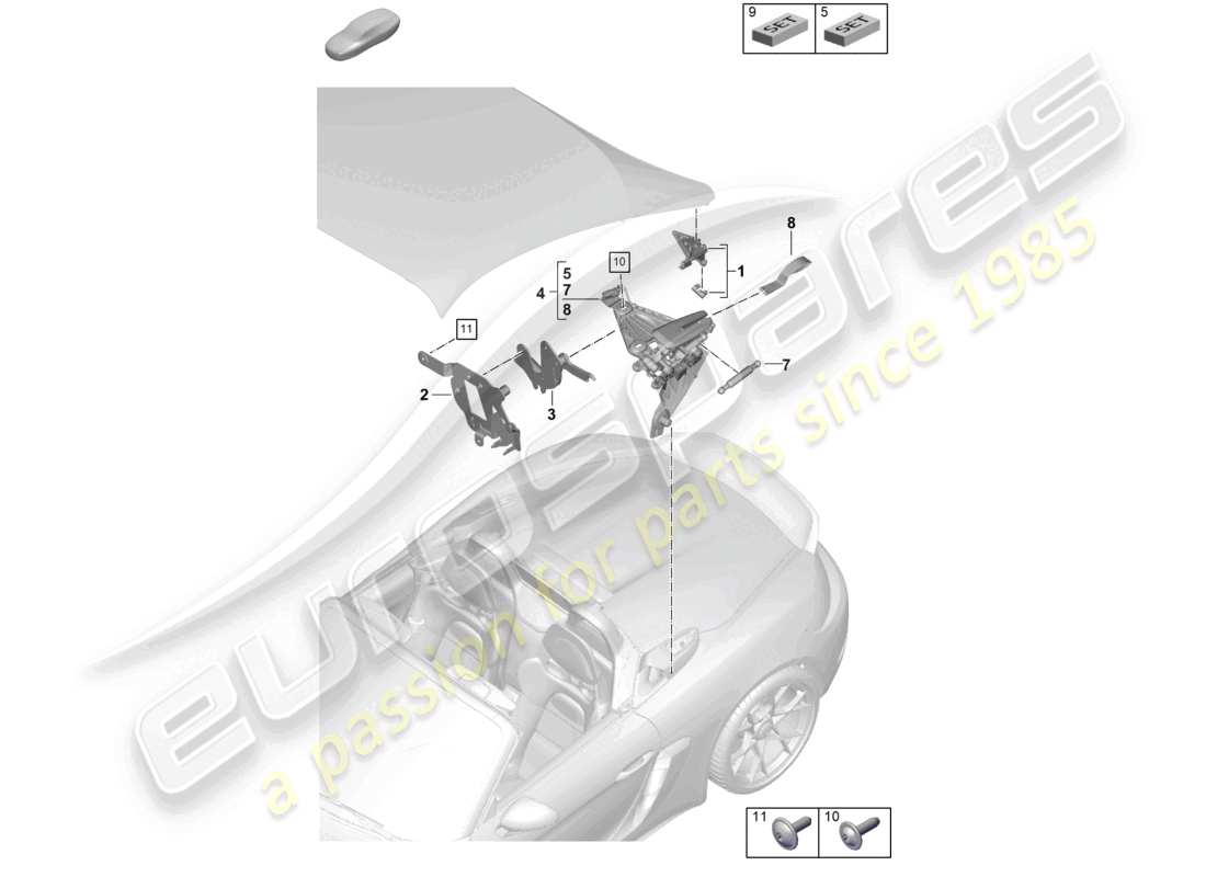 porsche 2024 (718 boxster spyder) tensioning device fin part diagram