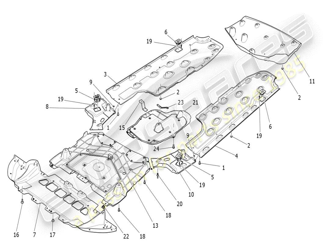 maserati ghibli (2020) underbody and underfloor guards parts diagram