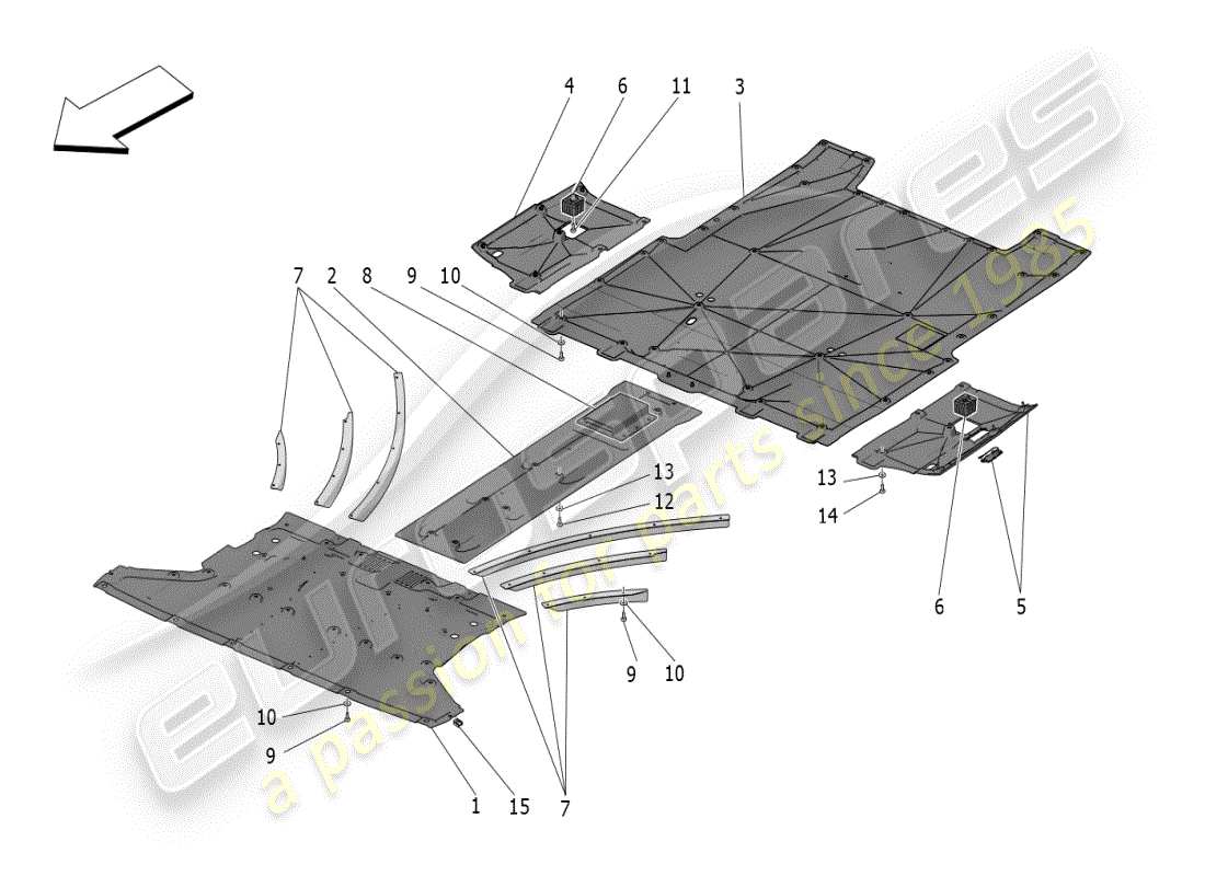 maserati mc20 (2024) underbody and underfloor guards parts diagram