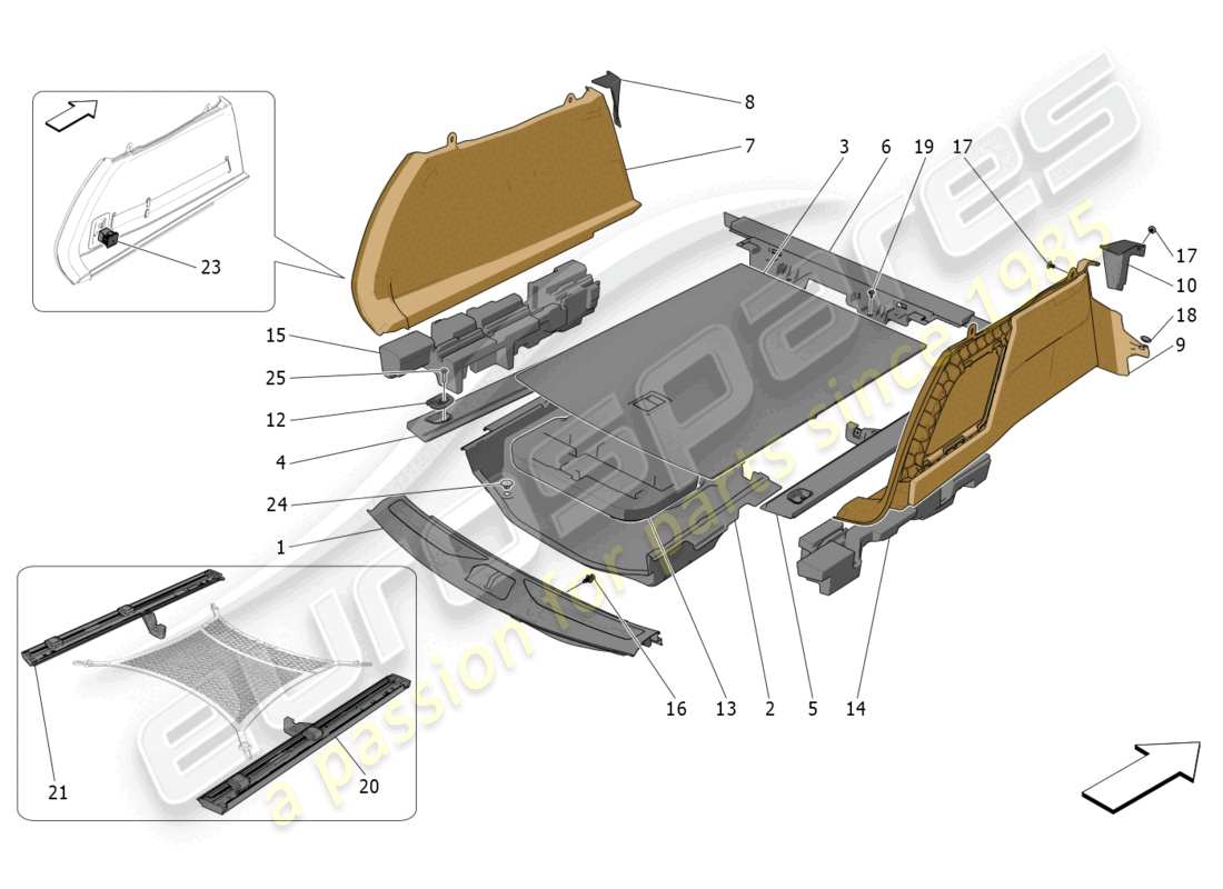 maserati grecale trofeo (2023) luggage compartment mats parts diagram