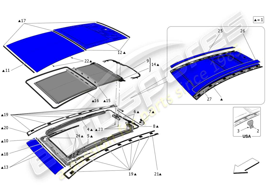 maserati grecale trofeo (2023) sunroof parts diagram
