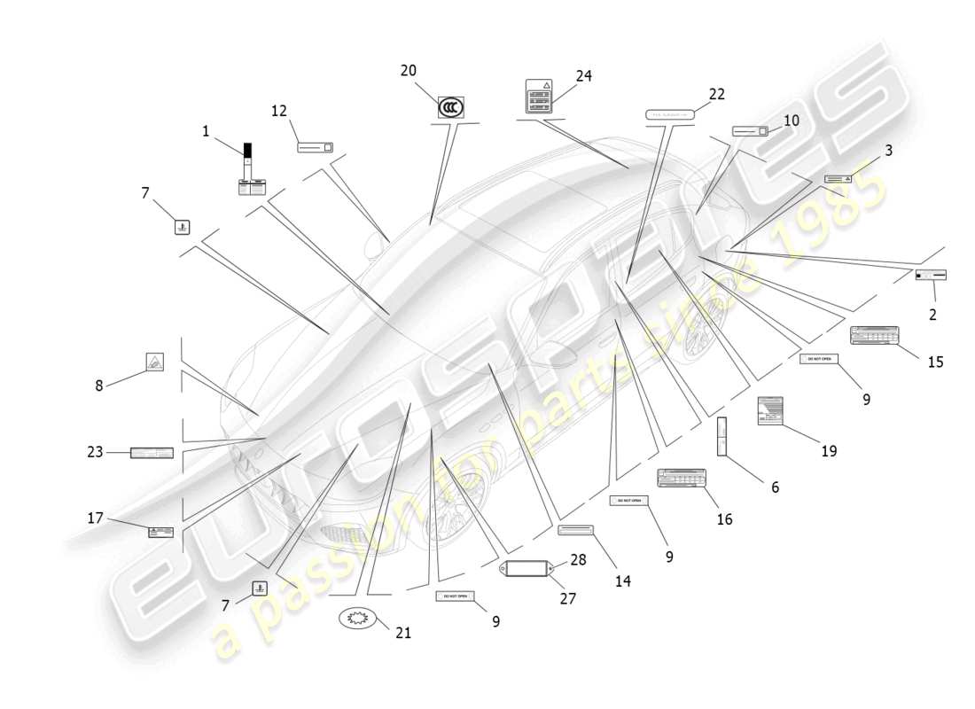 maserati grecale trofeo (2023) stickers and labels parts diagram