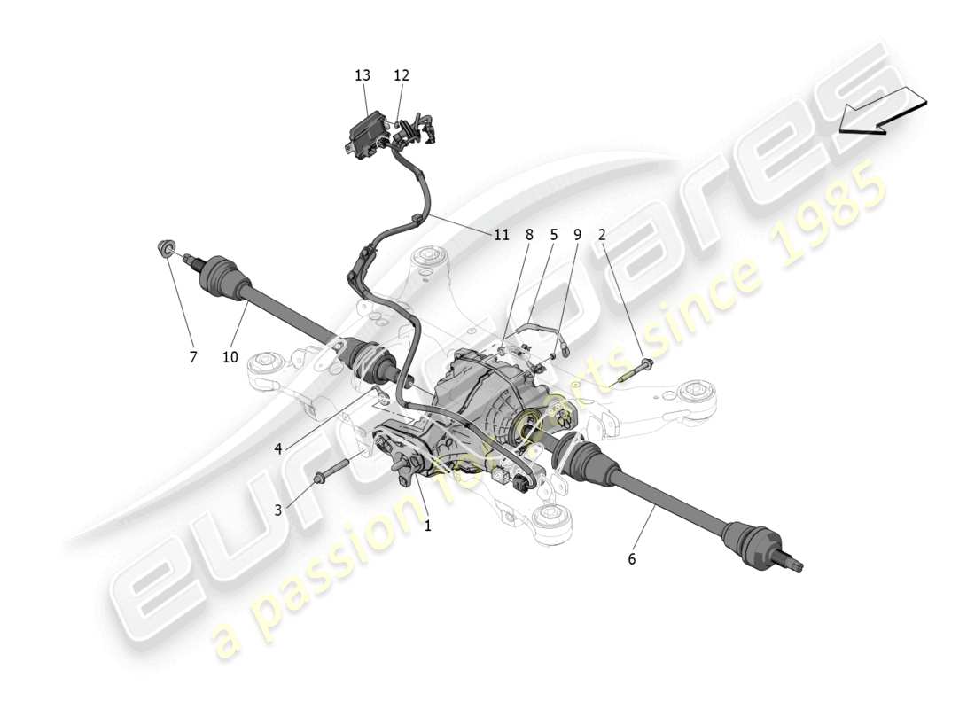 maserati grecale trofeo (2023) differential and rear axle shafts parts diagram