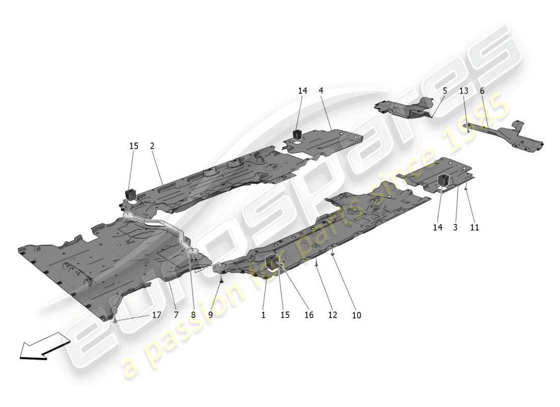 maserati grecale trofeo (2023) underbody and underfloor guards parts diagram
