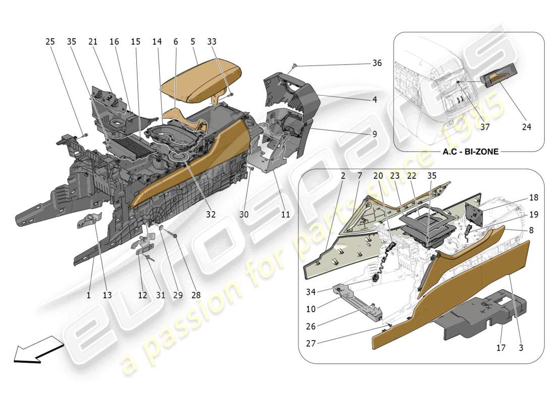 maserati grecale trofeo (2023) accessory console and centre console parts diagram
