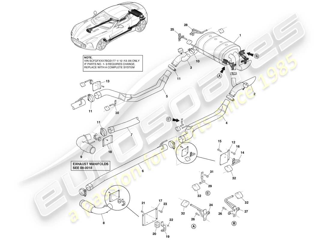 aston martin one-77 (2011) exhaust system part diagram
