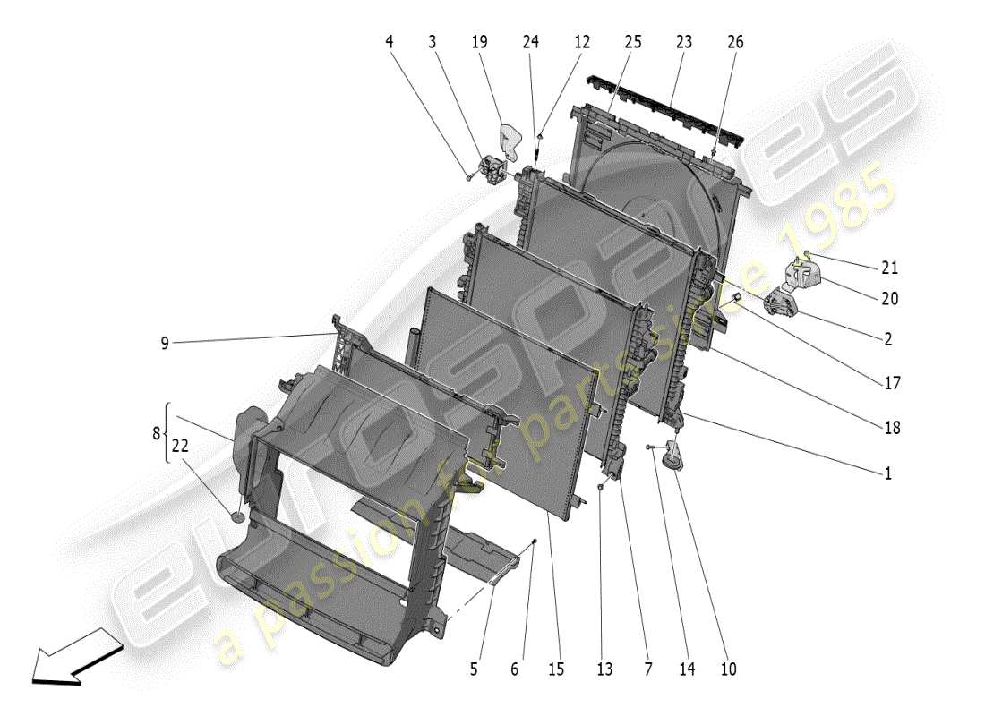 maserati grecale modena (2023) cooling: air radiators and ducts part diagram