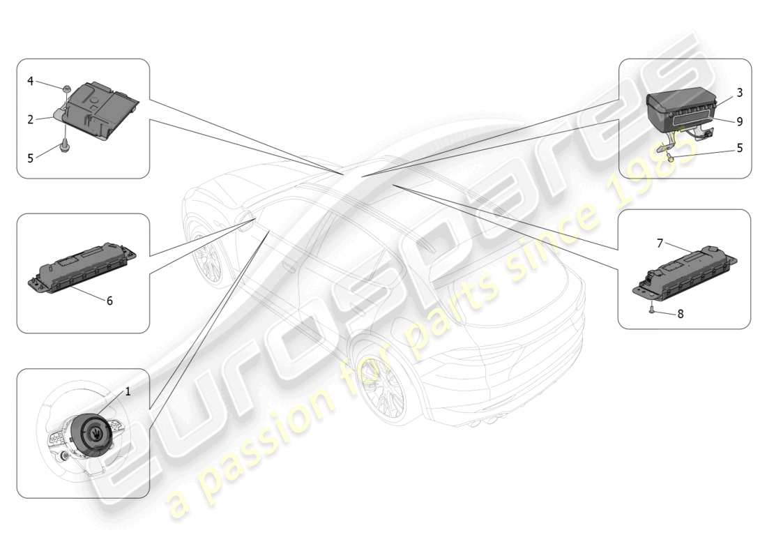 maserati grecale trofeo (2023) front airbag system parts diagram