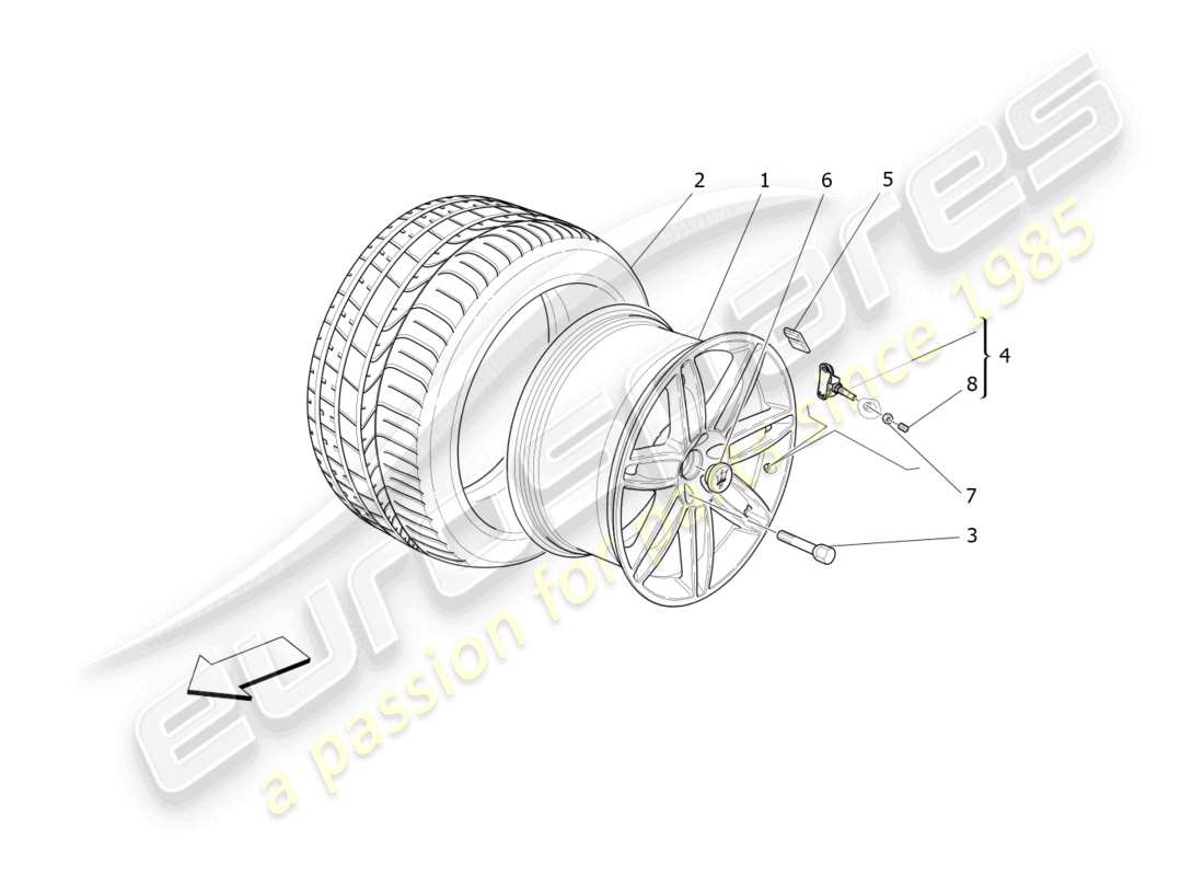 maserati ghibli (2014) wheels and tyres parts diagram