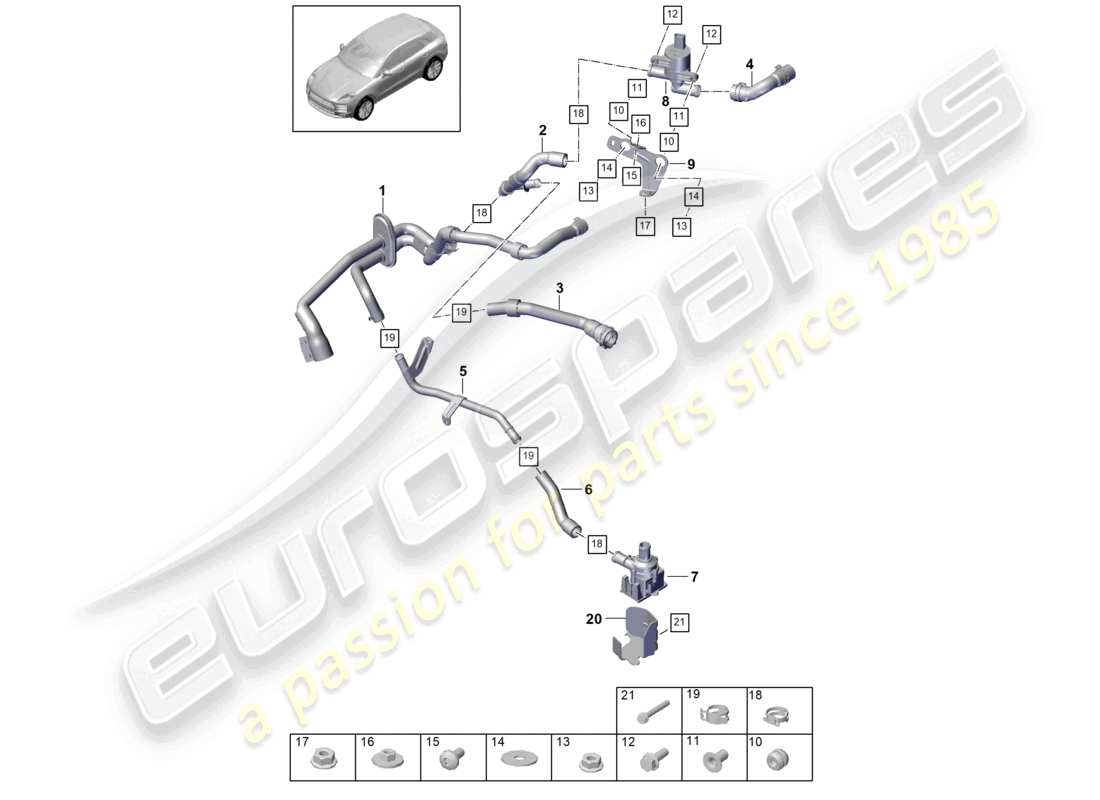 porsche 2021 (macan) heater r4 2,0l tfsi water box rhd part diagram