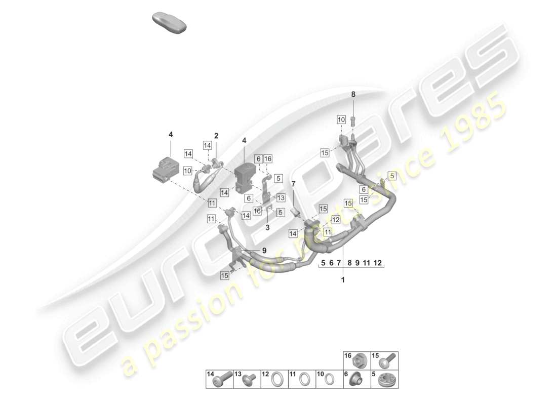 porsche 2022 (taycan 9j1-1) air conditioning heat exchanger r134a coolant part diagram