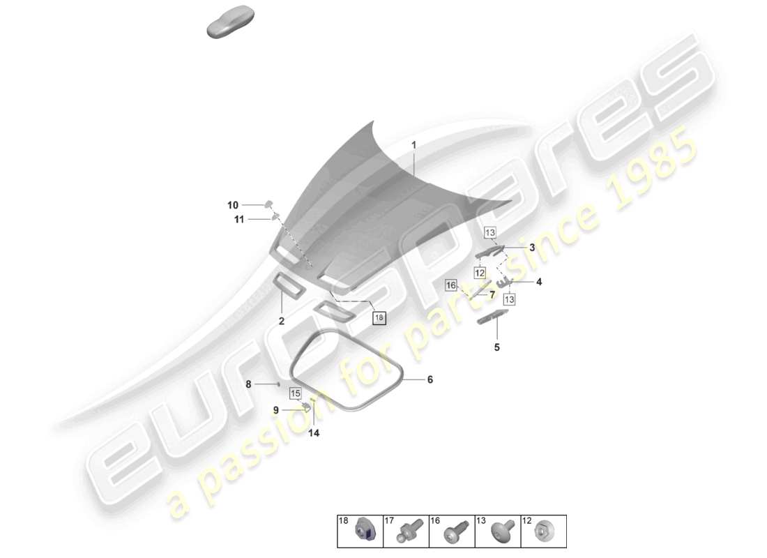 porsche 2024 (992-2 gt3/rs/st) bonnet part diagram