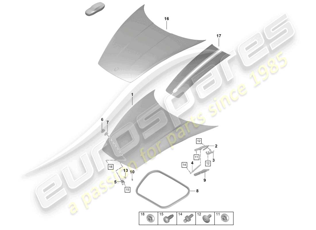 porsche 2024 (992-2 turbo / s) bonnet part diagram